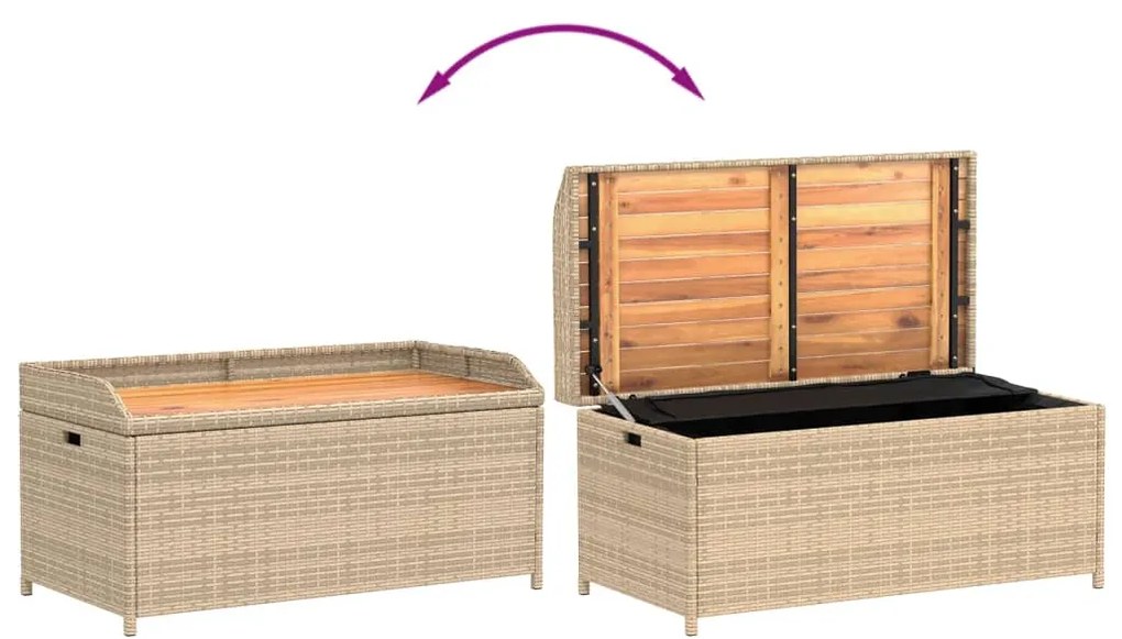 Banco de arrumação 100x50x52 cm vime PE/acácia mistura de beges