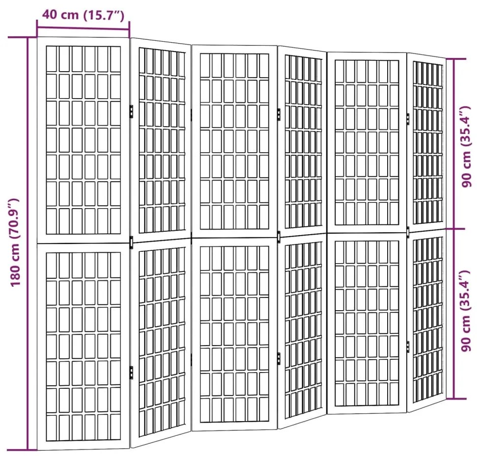 Biombo com 6 painéis madeira de paulownia maciça branco
