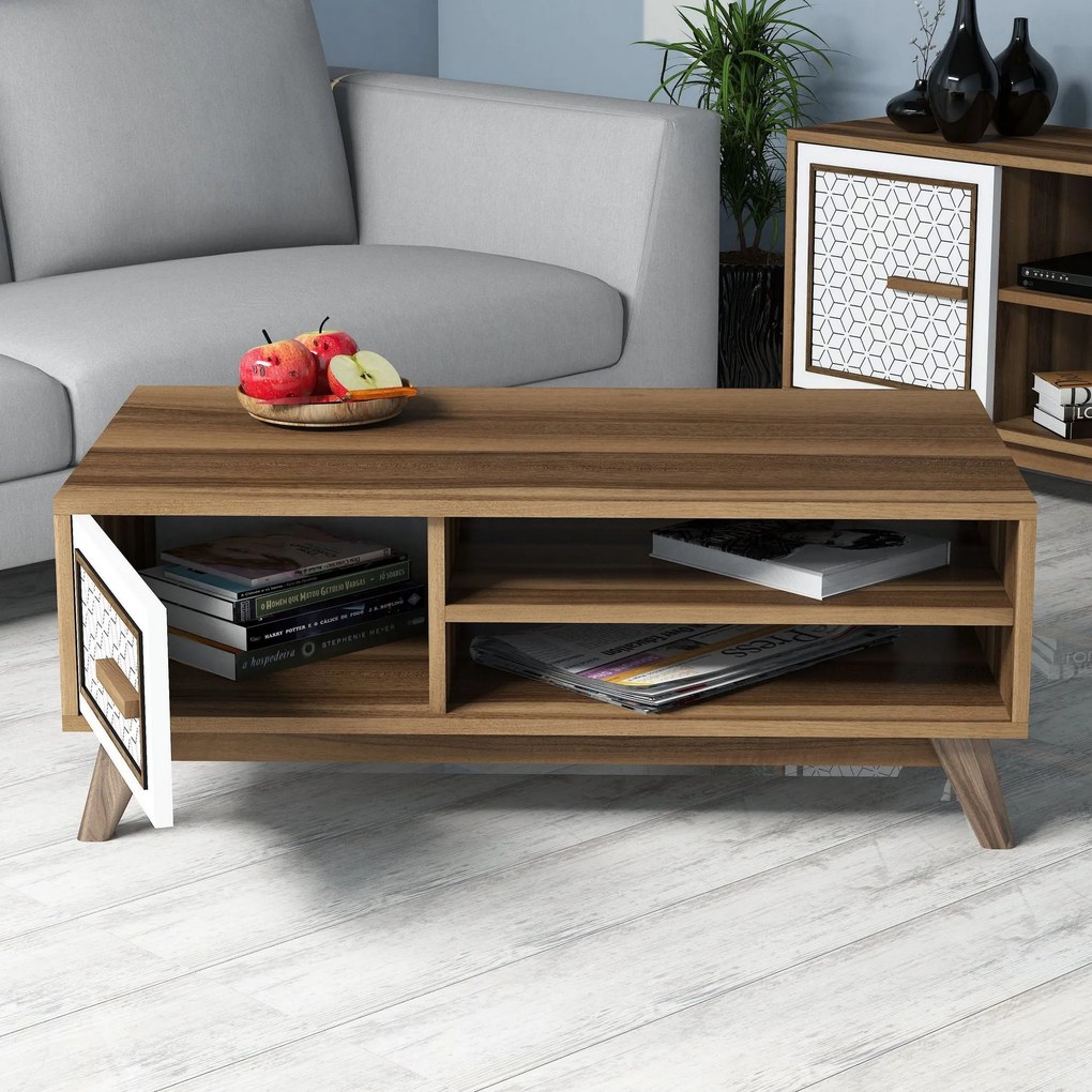 Conjunto de Mobiliário de Sala Ayla – Nogueira e Branco – TV Unit: 160