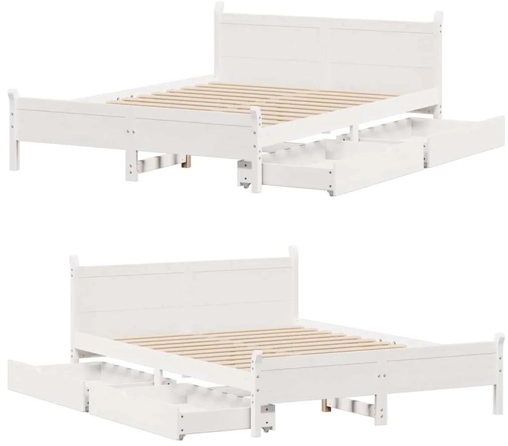 Cama sem colchão 135x190 cm madeira de pinho maciça branco