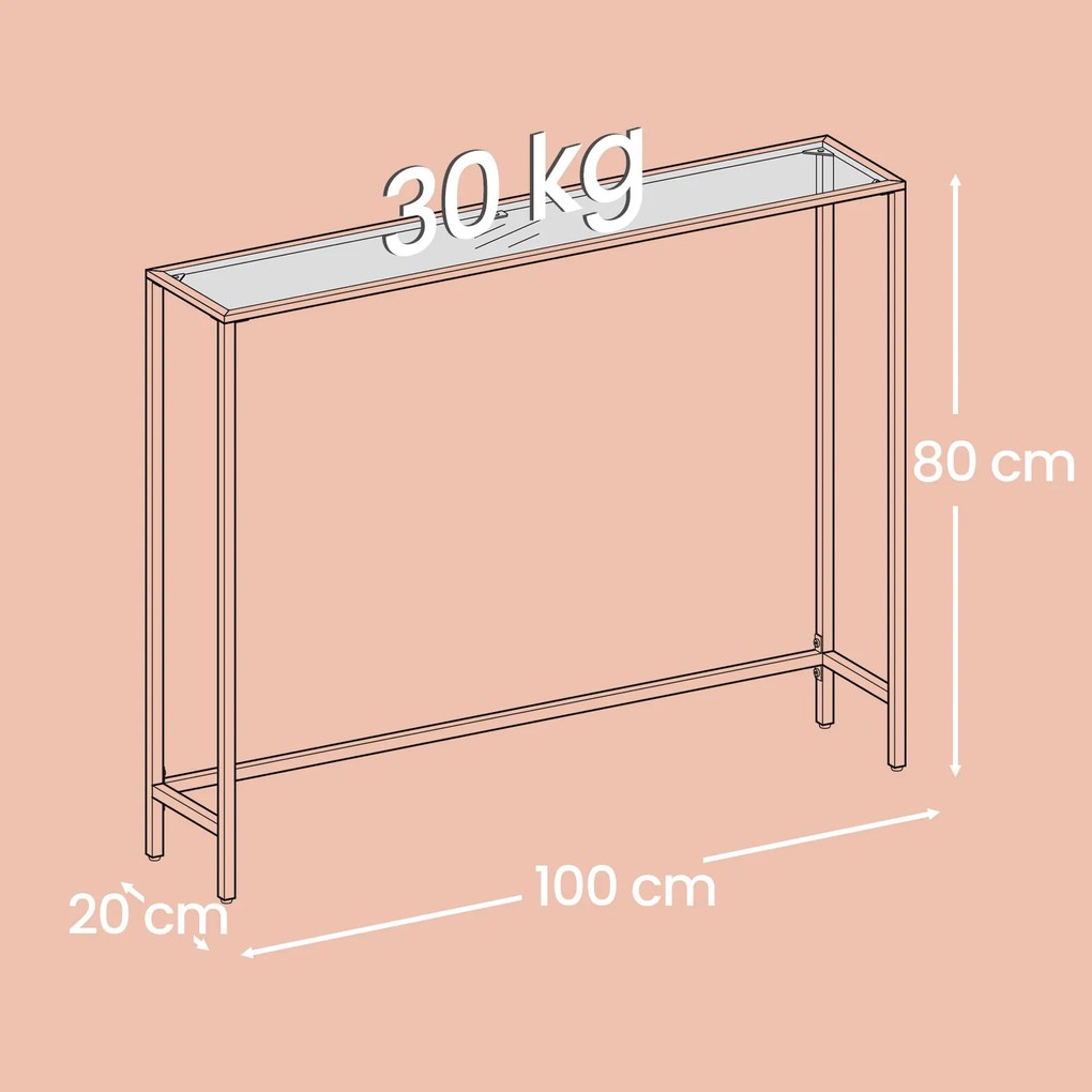 Mesa consola entrada linhas simples 20 x 100 x 80 cm vidro, aço Dourada