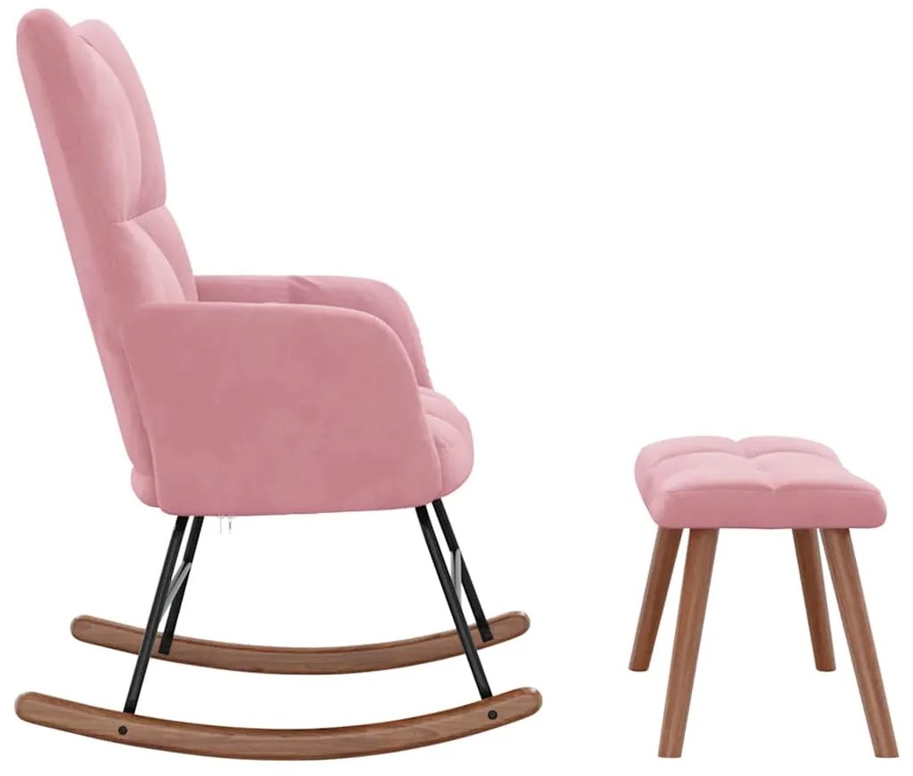 Cadeira de baloiço com banco veludo rosa