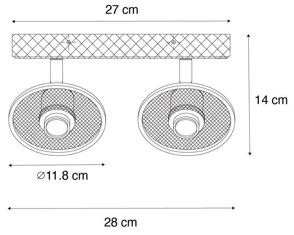 Candeeiro de teto industrial preto com madeira 2 luzes - Jasmine