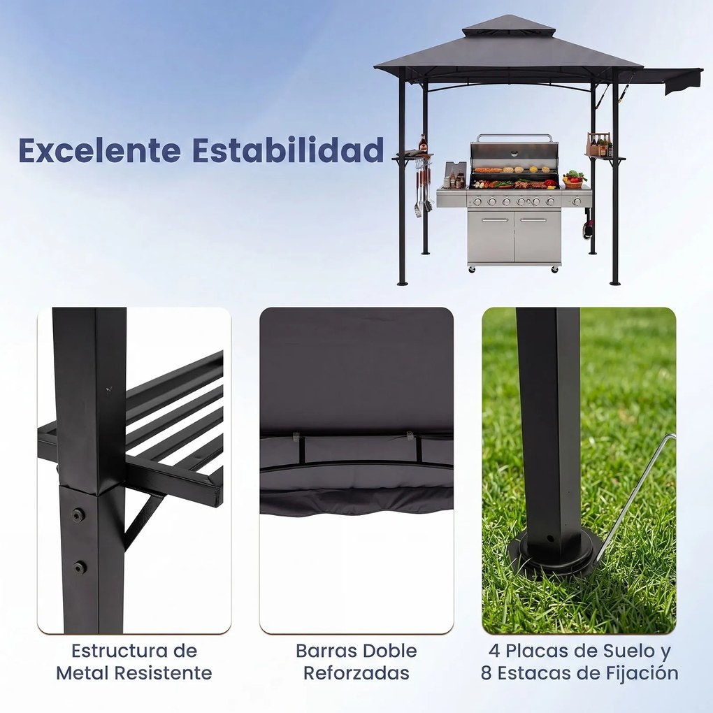 Tenda de Jardim para Churrasco (GRELHADOR NÃO INCLUIDO), 244 x 148 x 254 cm, Toldo Ajustável, Cinzento