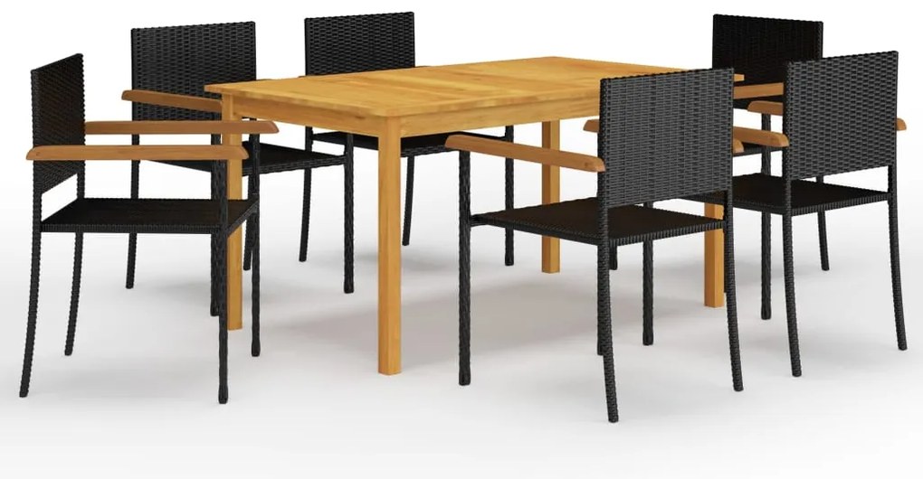 vidaXL 7 pcs conjunto de jantar de jardim preto