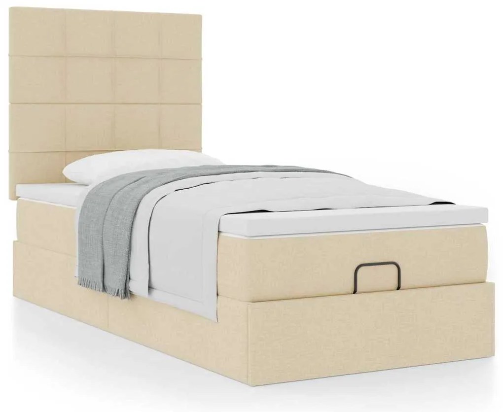 Cama otomana com colchão 100x200 cm tecido creme