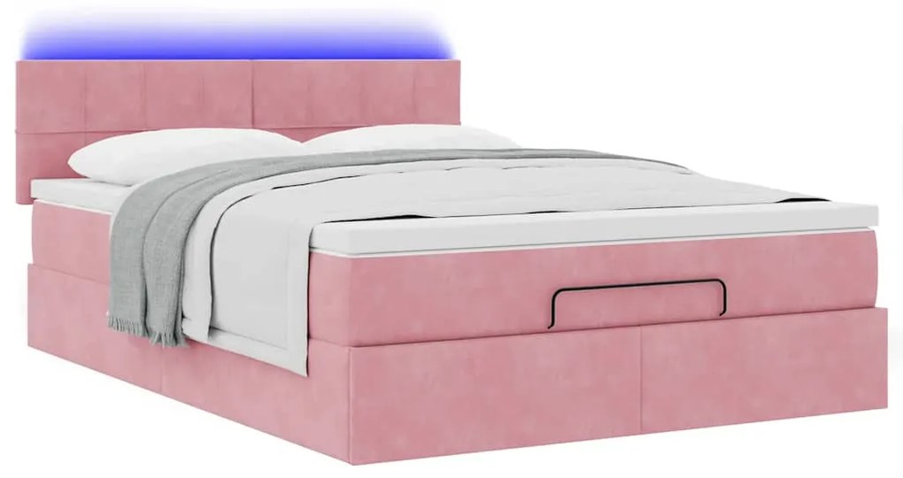 Estrutura de cama otomana com colchão 140x190 cm veludo rosa