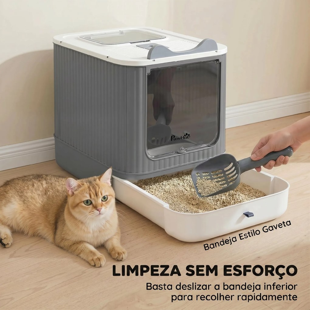 Caixa de Areia Coberta M para Gatos com Tampa, Saída Superior, Pá e Saquetas Desodorizantes, Fácil de Limpar, Branco