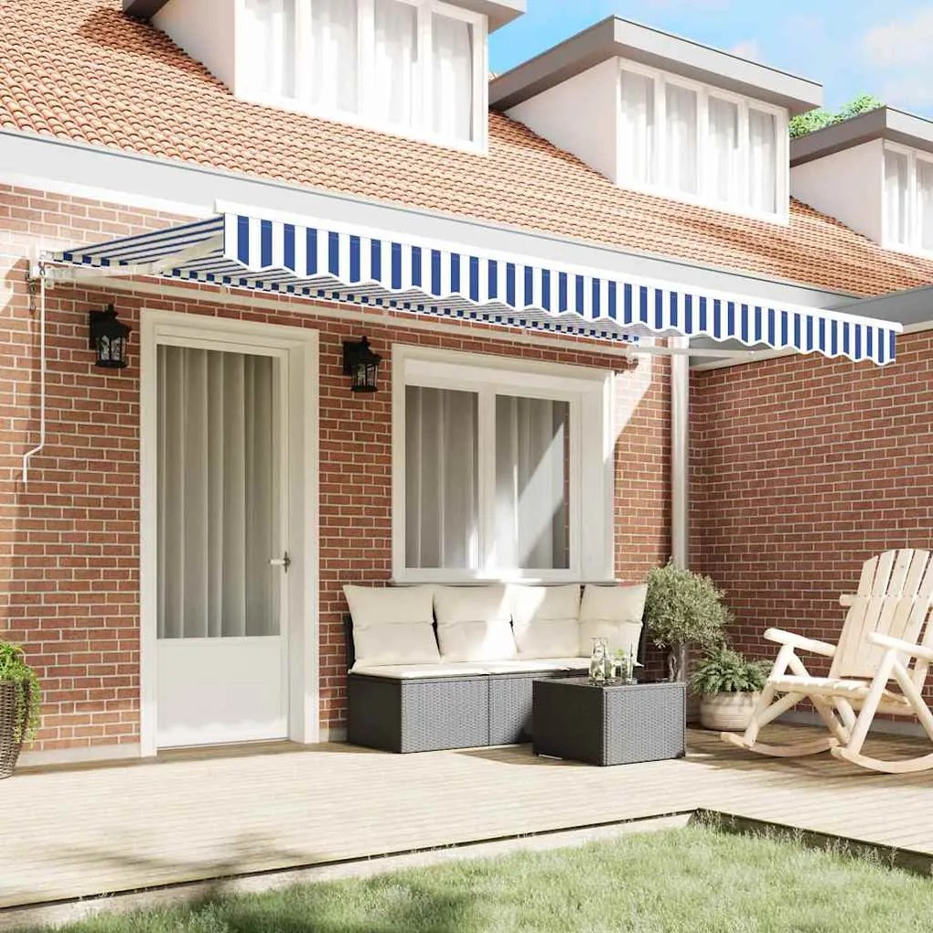Toldo Retrátil Azul e Branco 350x200 cm Poliéster e Alumínio