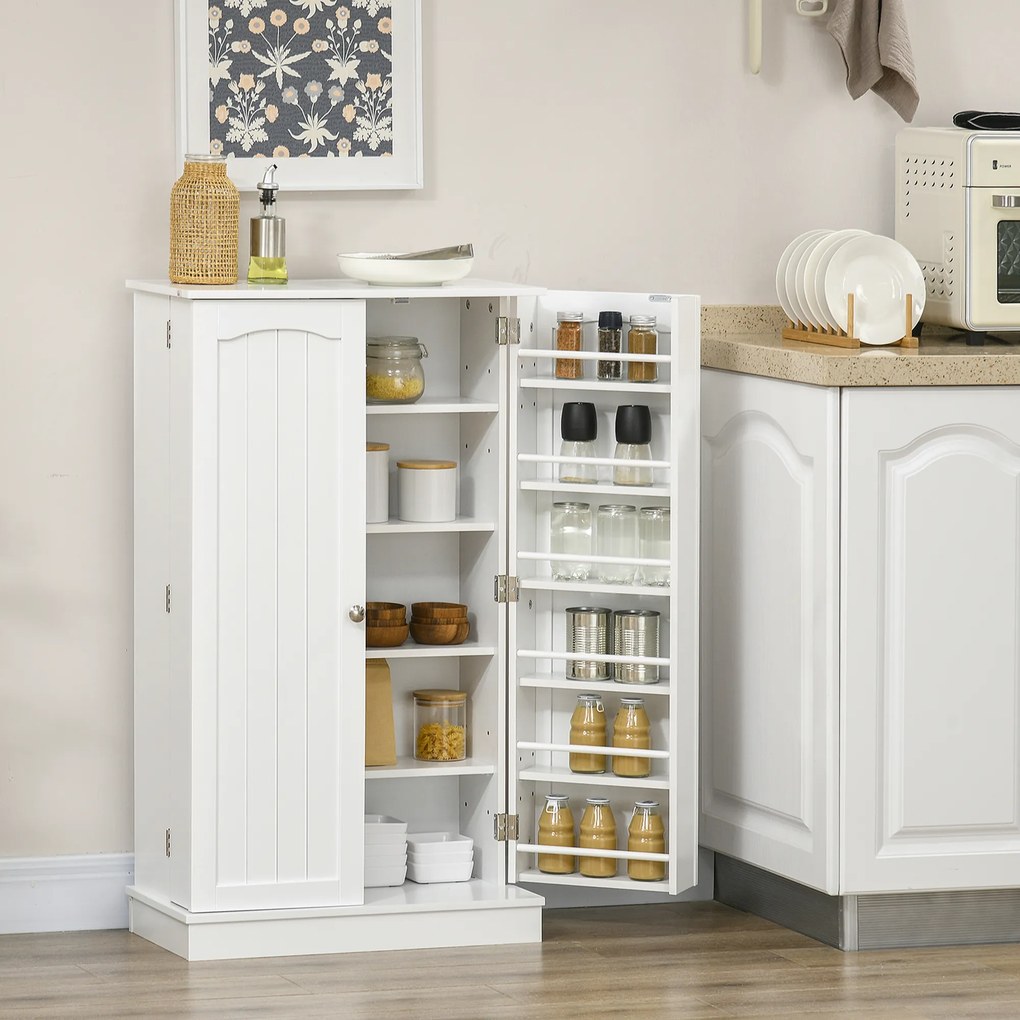 Armário de cozinha para despensa com 2 portas, 5 prateleiras e 12 suportes para especiarias - 60 x 30 x 104 cm - branco