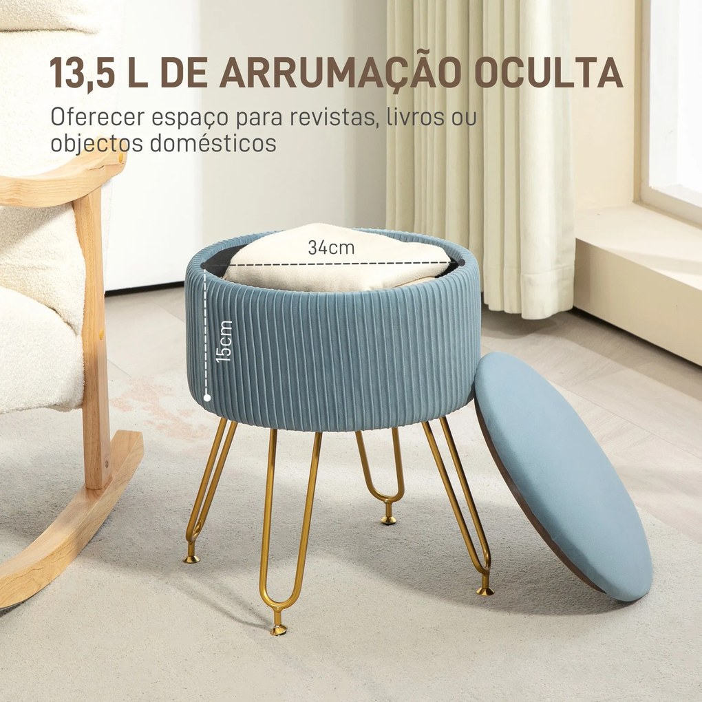 Puff de Armazenamento para Dormitório Puff de Arrumação Estofado em Ve