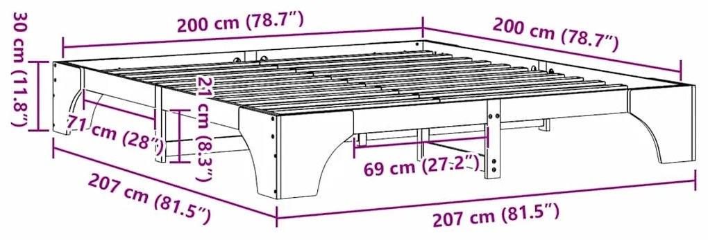 Cama Branca 200x200 cm de Madeira de Pinheiro Sólido