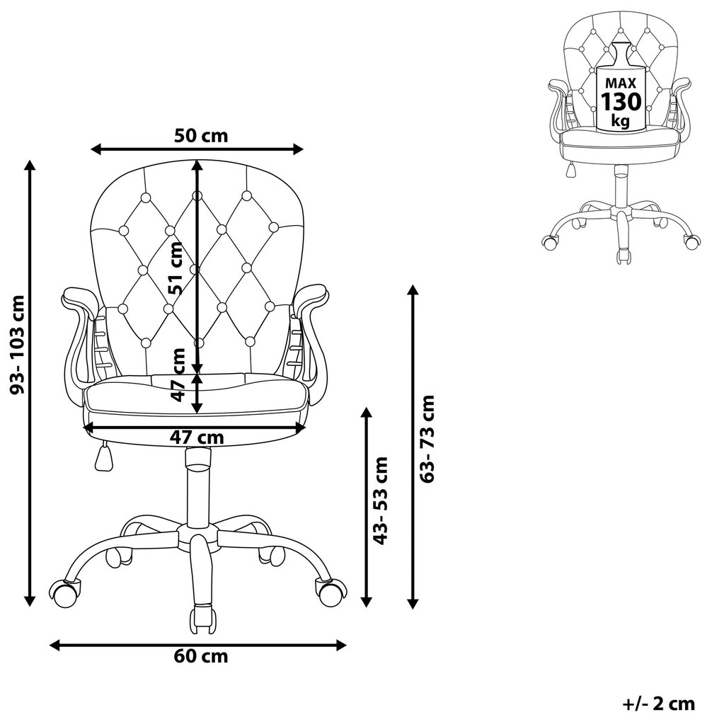 Cadeira de escritório em pele sintética branca com cristais PRINCESS Beliani