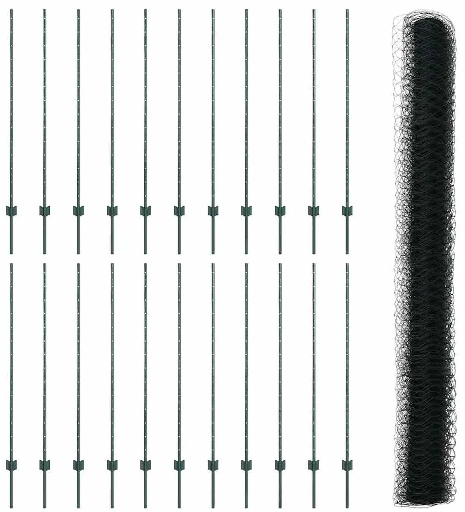 Postes de Cerca vidaXL 11 pcs U-Channel Verde 140 cm Aço