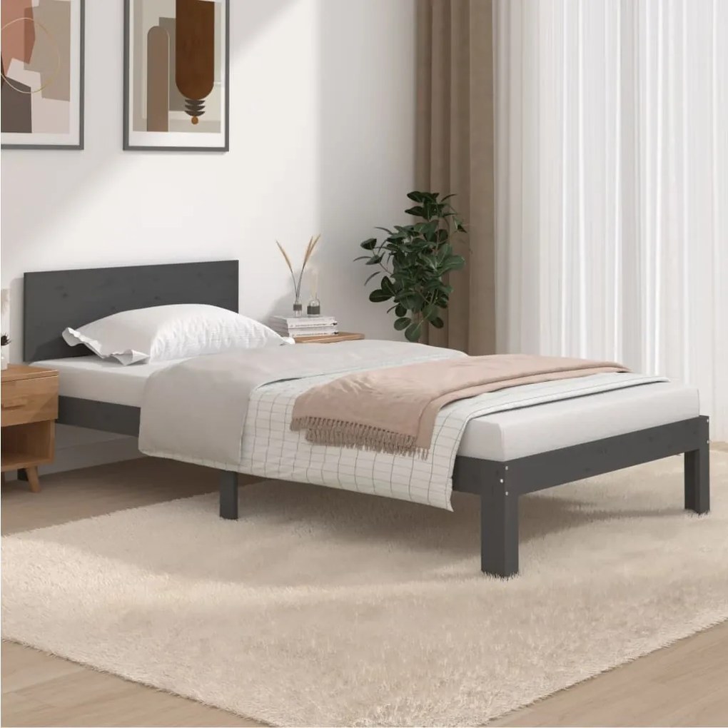 vidaXL Estrutura de cama 100x200 cm pinho maciço cinzento
