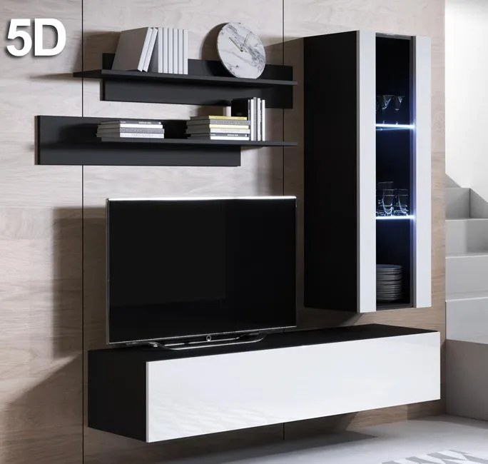 Conjunto de Móveis de Sala Alvite – 1,6 m – Modular em Preto e Branco