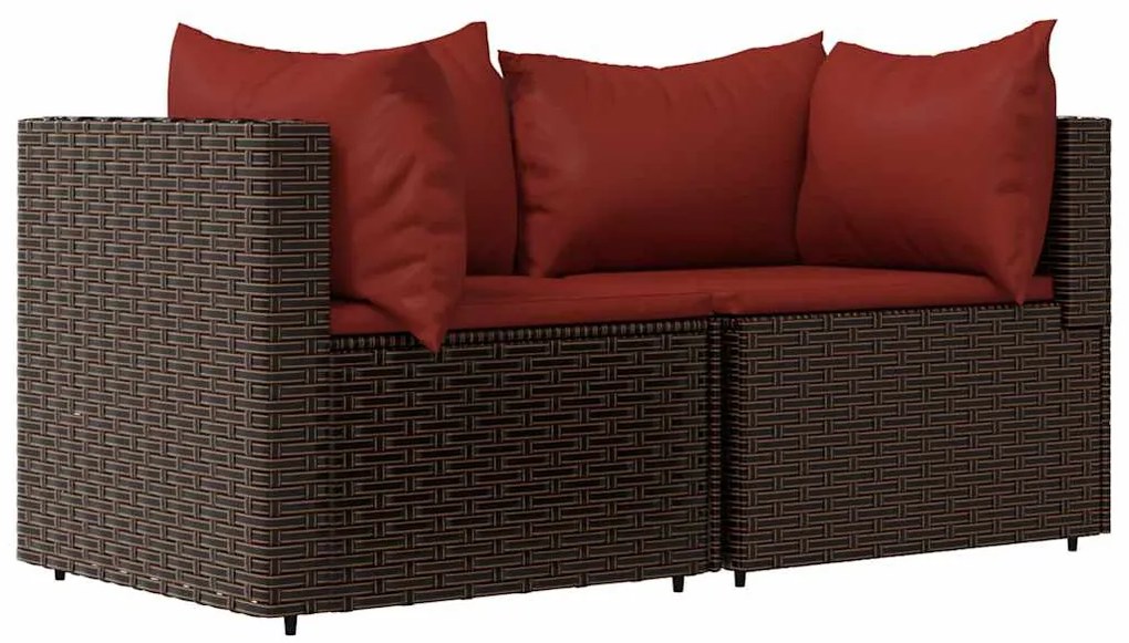 3 pcs conjunto lounge jardim c/ almofadões vime PE castanho