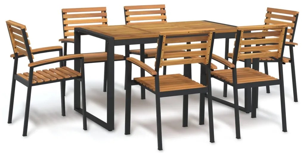 vidaXL Conj. jantar p/ jardim 7 pcs madeira de acácia maciça e metal