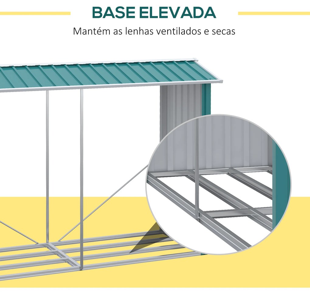 Abrigo para Lenhas de Aço Galvanizado com Teto Inclinado para Jardim Varanda Pátio 240x86x160 cm Verde
