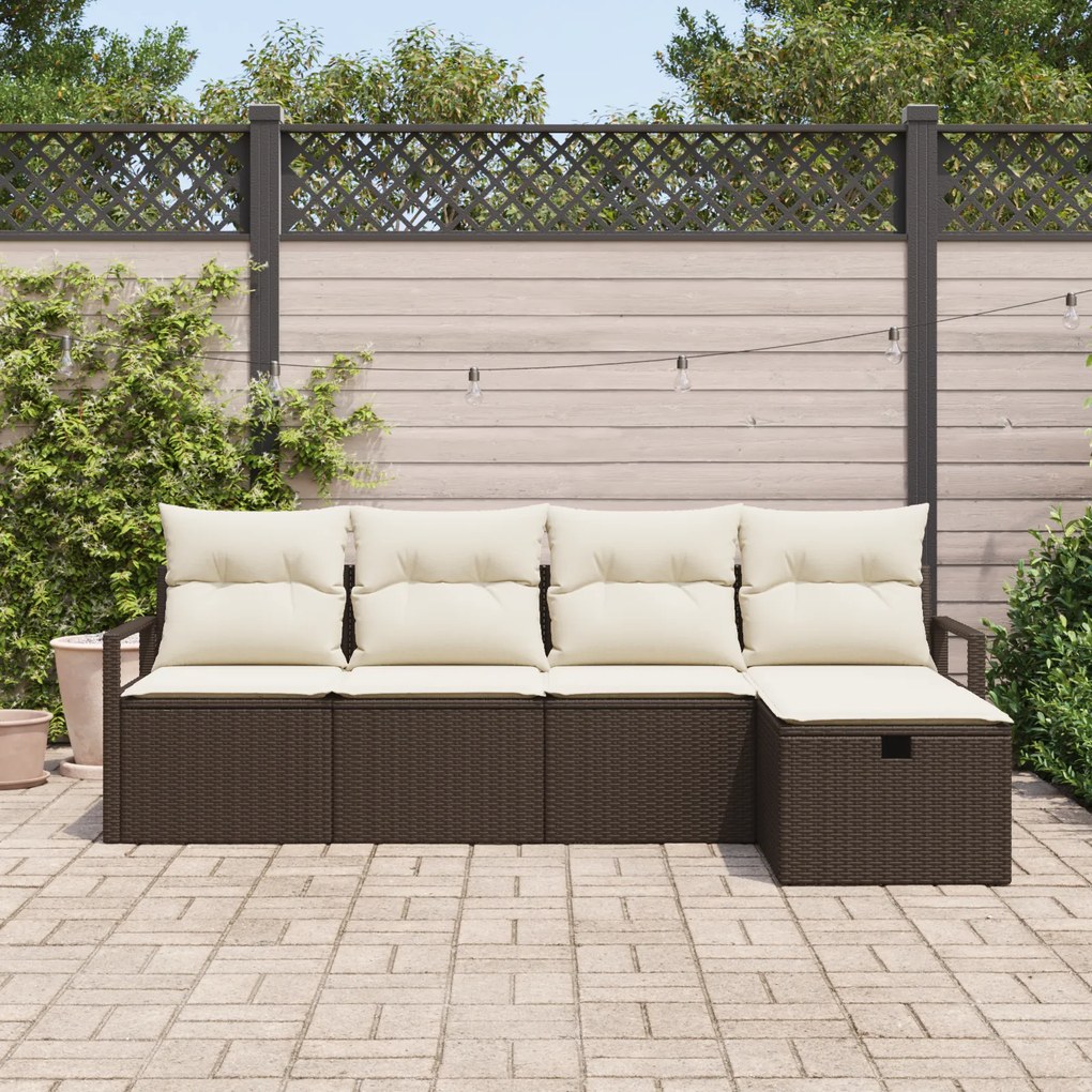 Conjunto de Sofá de Jardim vidaXL de 5 Peças com Almofadas Castanho em
