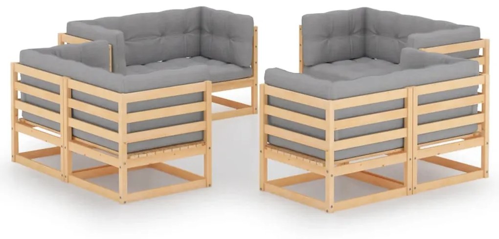 vidaXL 8 pcs conjunto lounge de jardim c/ almofadões pinho maciço