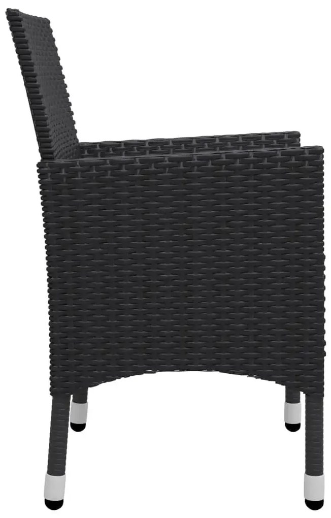 3 pcs conjunto de jantar para jardim com almofadões preto