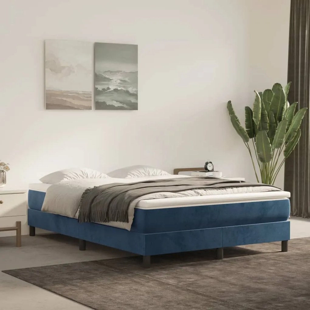 Estrutura de cama sem colchão 140x200 cm veludo azul-escuro