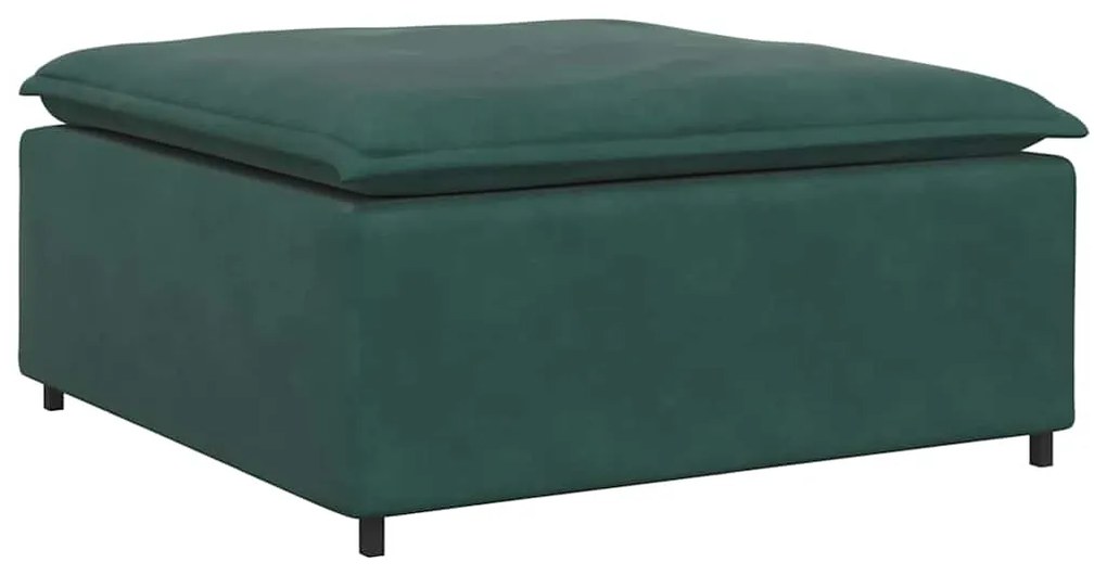 Sofá modular com pufes e almofadas veludo verde-escuro