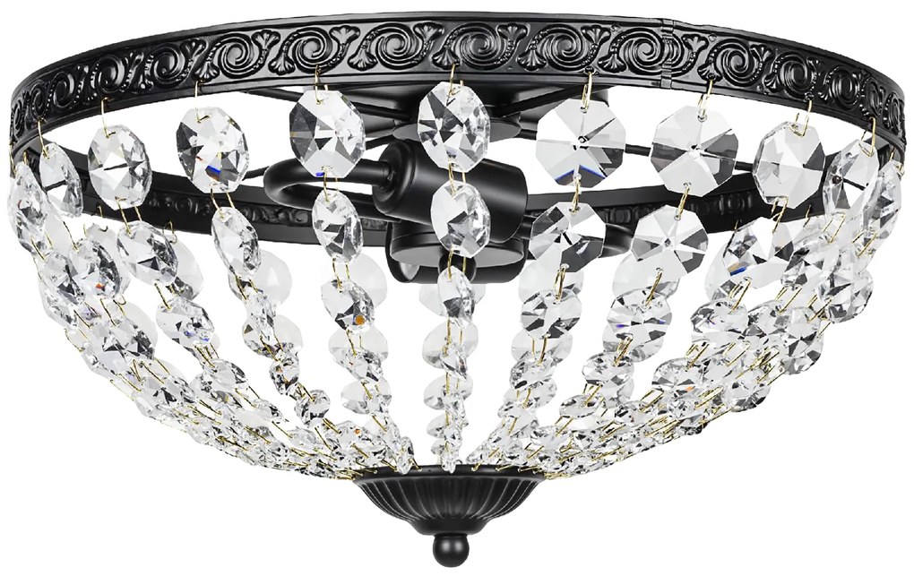 Candeeiro de Teto de Cristal Clássico com 2 Suportes E14 40W Candeeiro de Teto Vintage com 168 Contas de Cristal Ø35x22 cm Preto