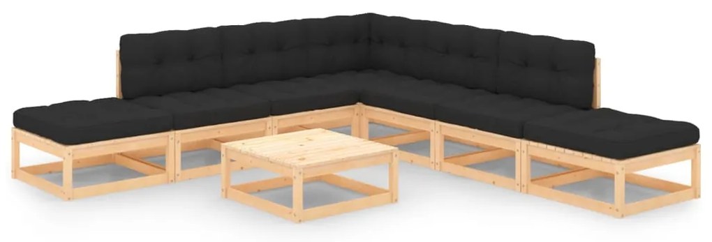 8 pcs conjunto lounge de jardim c/ almofadões pinho maciço