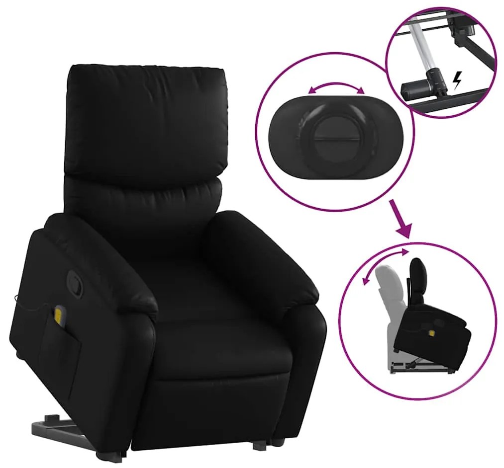 Poltrona massagens reclinável elevatória couro artificial preto