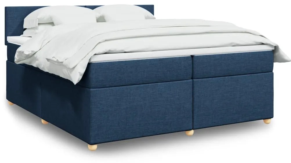 vidaXL Cama com molas/colchão 200x200 cm tecido azul