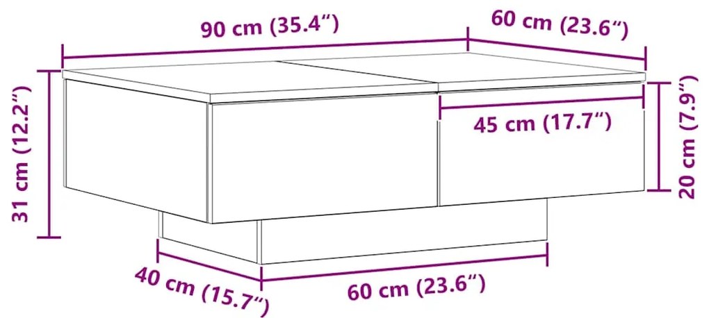 Mesa de Centro vidaXL em Madeira de Carvalho Preto 90x60x31 cm