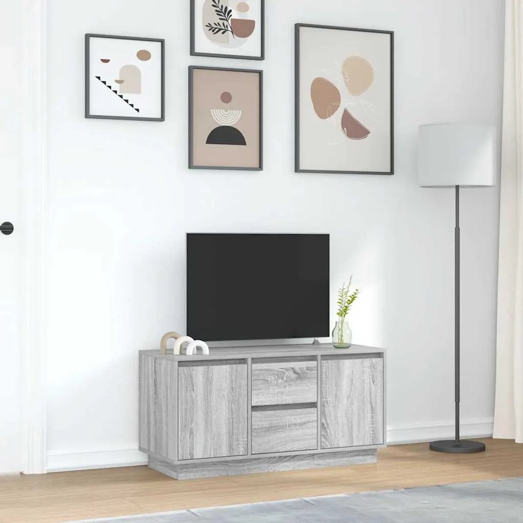Móvel de TV com luzes LED 100x41x50 cm cinzento sonoma