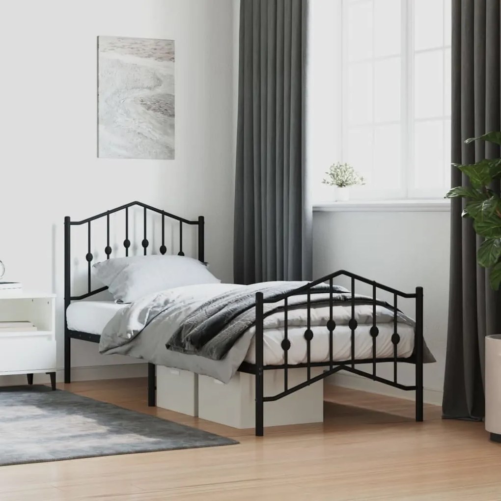 vidaXL Estrutura de cama com cabeceira e pés 90x200 cm metal preto