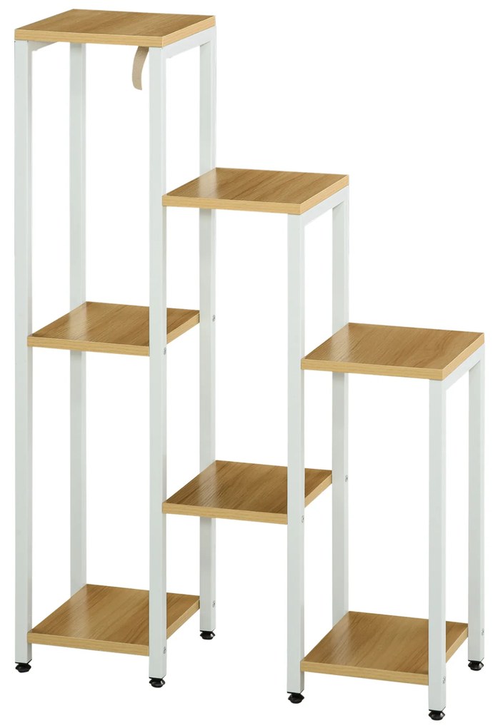 Outsunny Suporte para Plantas Suporte de Exibição de Vasos de Plantas com 7 Prateleiras 65x23x94,5cm Madeira e Branco | Aosom Portugal