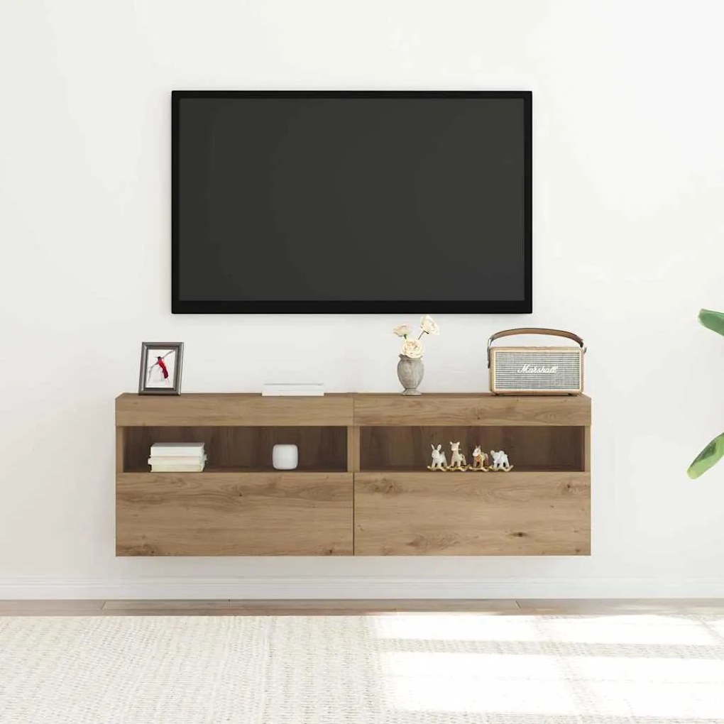 Armários de TV vidaXL com luzes LED 2 pcs Carvalho Artisan 60x30x40 cm