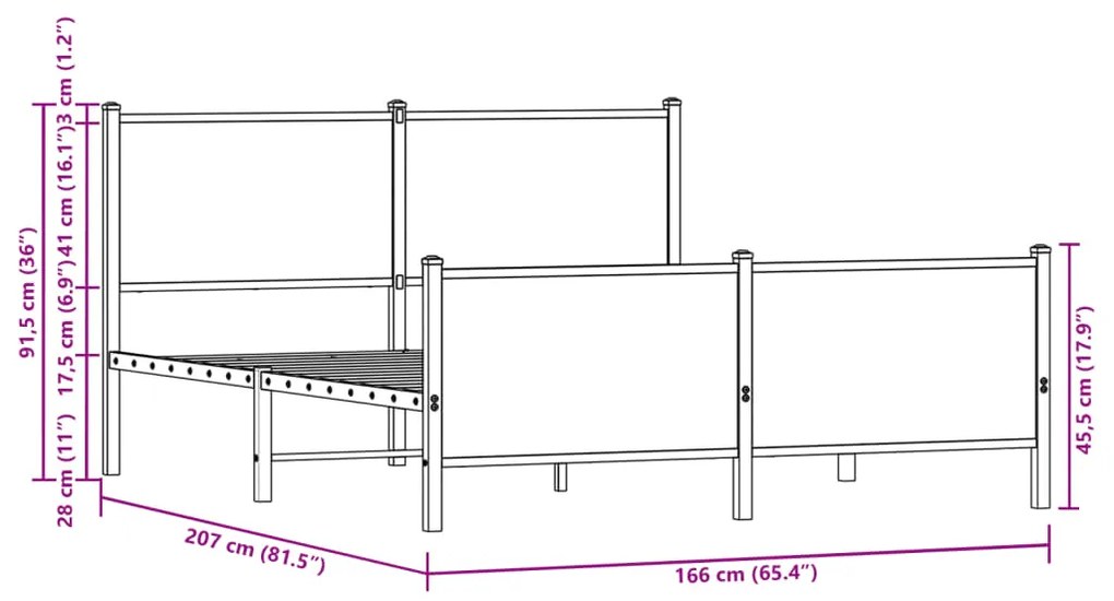 Estrutura cama sem colchão 160x200 cm metal carvalho castanho