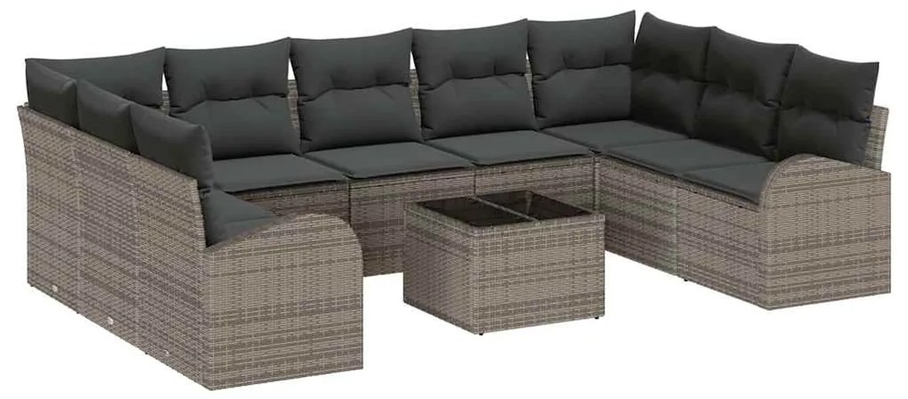 Conjunto de Sofás de Jardim de 9 Peças com Almofadas Rattan PE Preto