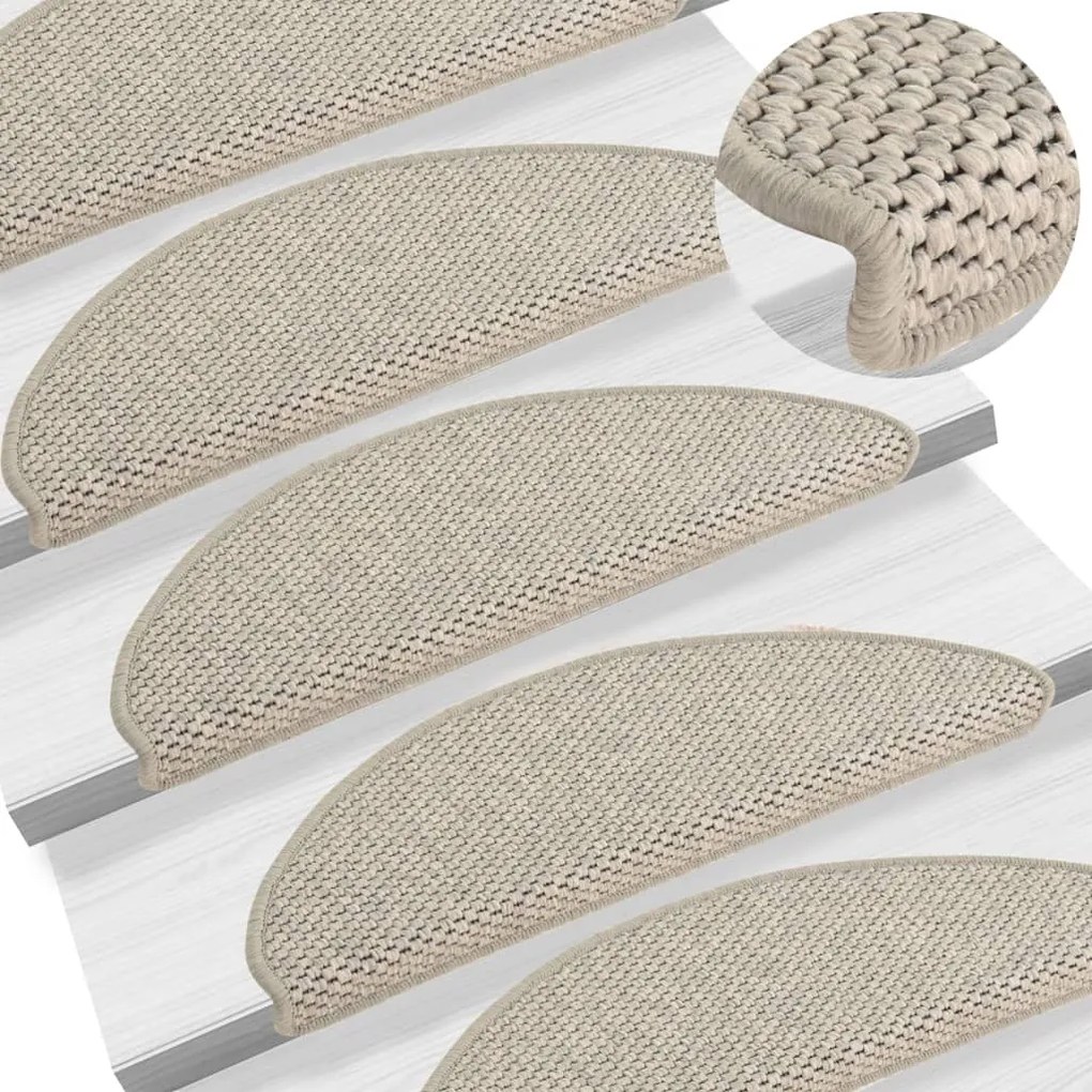 vidaXL Tapetes escada adesivos aspeto sisal 15pcs 65x21x4 cm prateado