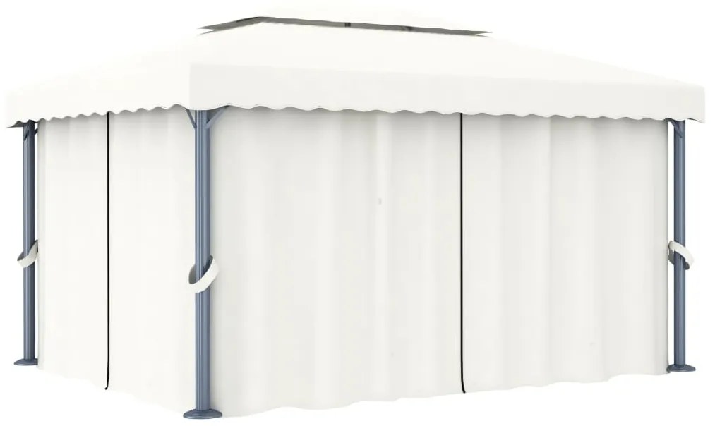 vidaXL Gazebo com cortina 4x3 m alumínio branco nata