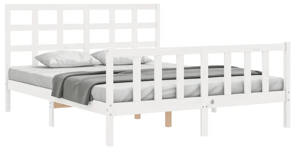 Estrutura de cama King Size com cabeceira madeira maciça branco
