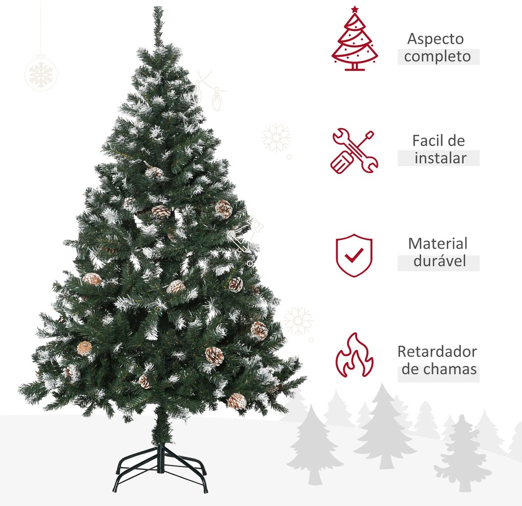 HOMCOM Árvore de Natal Artificial 150cm com 676 Ramas e 41 Pinhas Folh