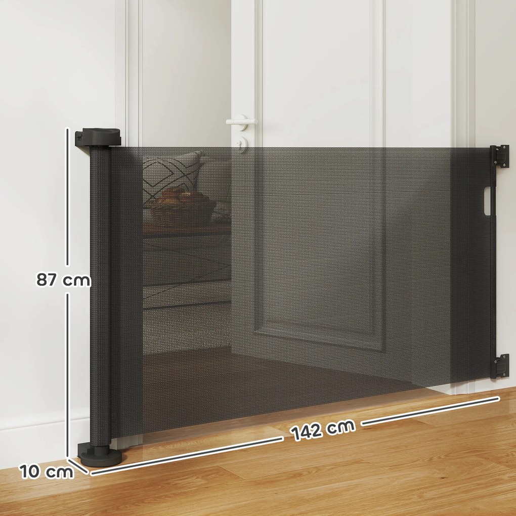 Barreira de Segurança para Cães Retrátil 0-136 cm para Cães Pequenos com Botão de Fecho Preto