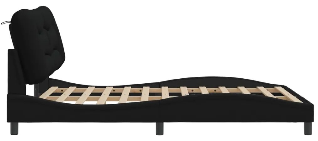 Estrutura de cama sem colchão 140x190 cm tecido preto