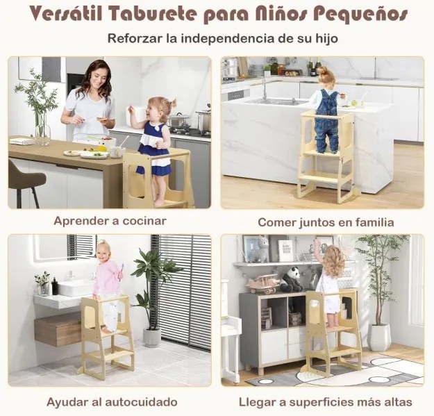 Torre de pé de cozinha dobrável 3 em 1 para crianças com mesa de quadro negro Banco de segurança para casa de banho Barra de segurança para casa de ba
