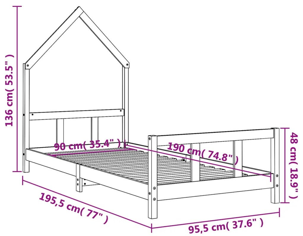 Estrutura de cama infantil 90x190 cm pinho maciço branco