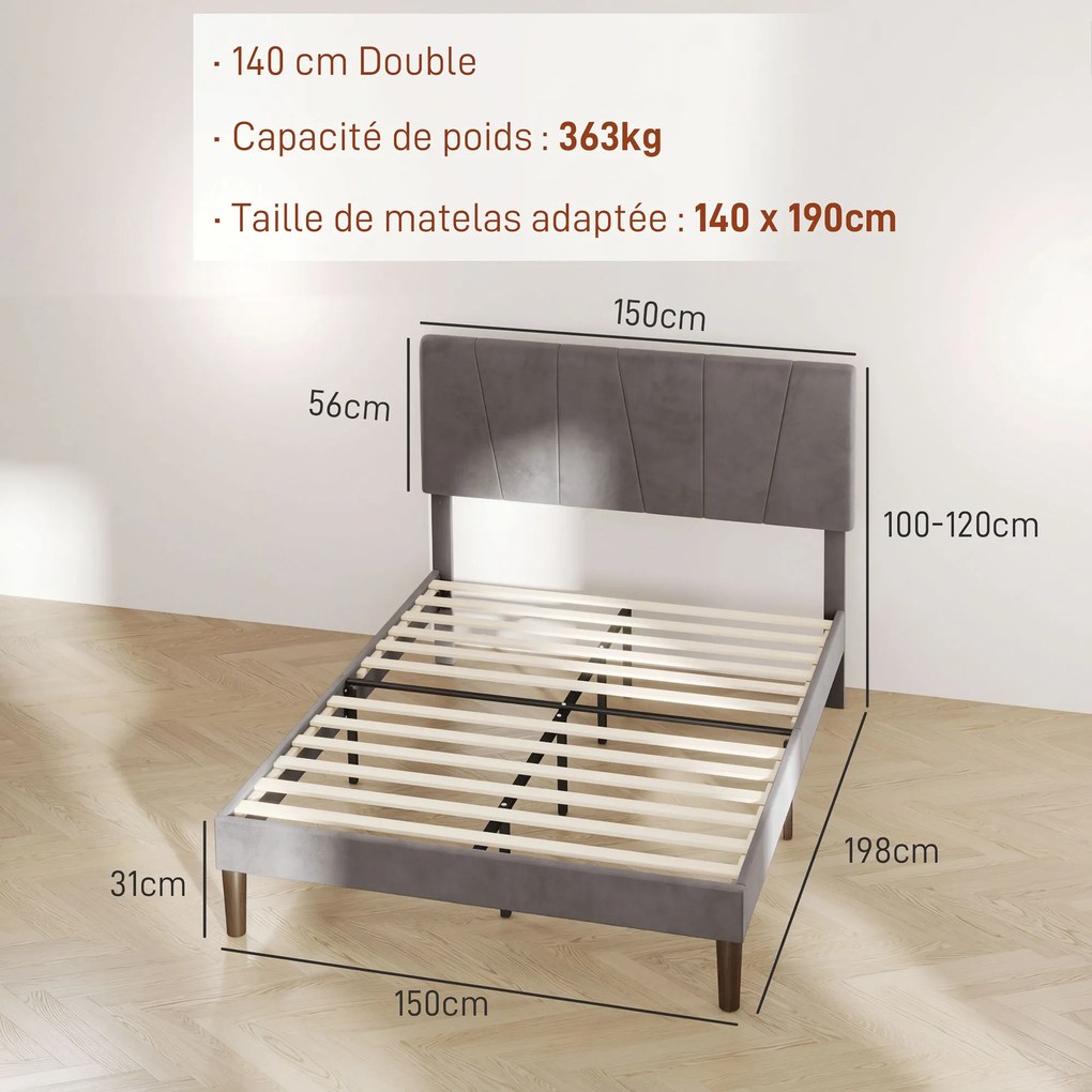 Estrutura de cama de casal 140 x 190 cm, cama para 2 pessoas (COLCHÃO NÃO INCLUIDO), cabeceira ajustável, base de cama 150 x 198 x 100/105/110/115/120