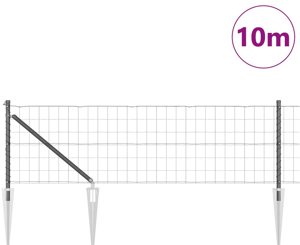 Cerca Euro com 7 postes de ancoragem 0.4x10 m Aço Galvanizado Cinza