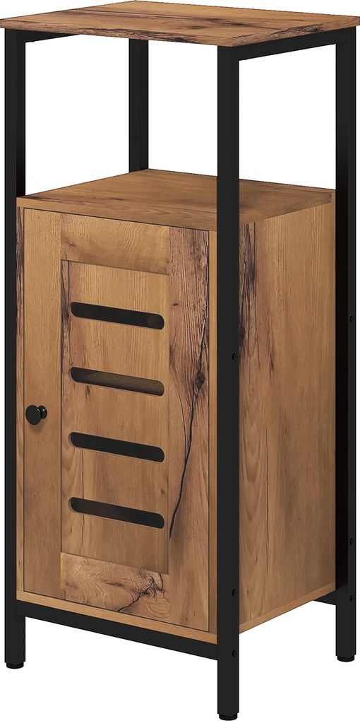 Móvel baixo de casa de banho com porta de lâminas 37 x 30 x 85 cm, estrutura em aço, castanho rústico